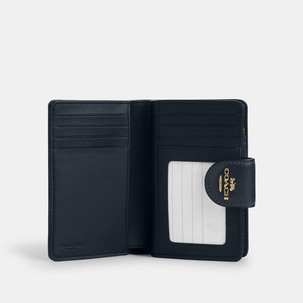 Coach Medium Corner Zip Wallet In Signature Jacquard Gold Navy Midnight